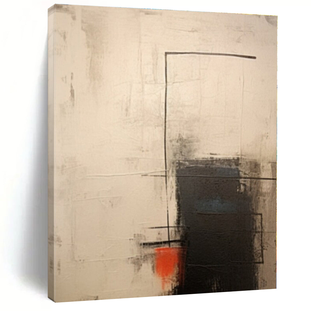 Linear Abstraction in Neutrals & Red - Abstract Geometric Oil CT1291