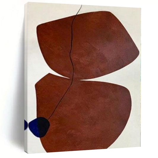 “Brown Shapes with Black Line and Blue Accent” – Minimalist Abstract Painting CT1115