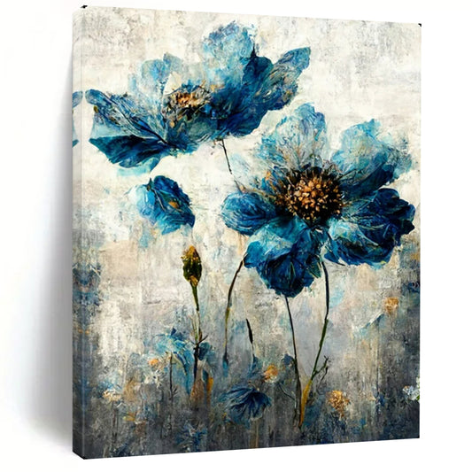 “Textured Blue Flowers” – Impasto Floral Oil Painting On Canvas CT2169