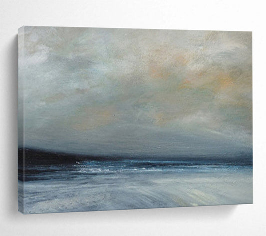 “Gray, Blue, Misty Ocean ‘Moody Maritime’” - Impressionist Seascape Painting On Canvas DLZ022
