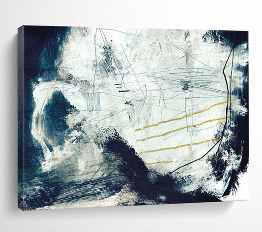 “Blue - White Abstract with Yellow Accents” Abstract Expressionist Painting On Canvas DLZ141
