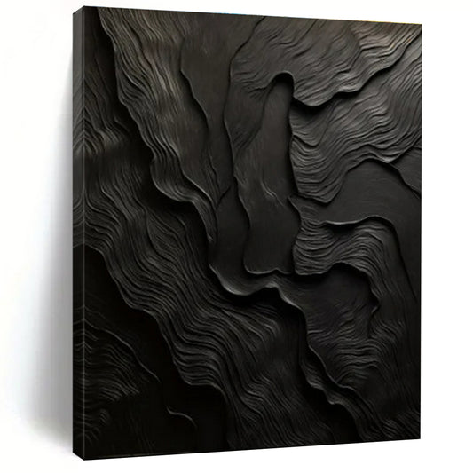 “Black Textured Waves” ，Abstract Textured Painting CT0833