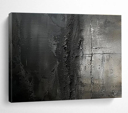Dark Gray Textured Abstract “Moody Textured Depths” Painting On Canvas DKH150