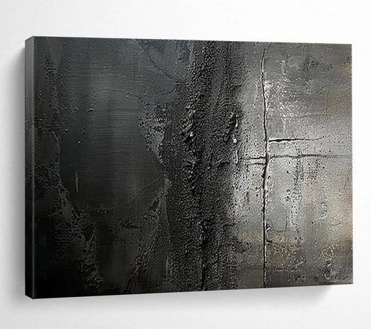 Dark Gray Textured Abstract “Moody Textured Depths” Painting On Canvas DKH150