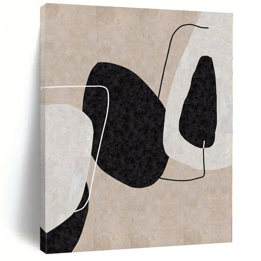 “Beige, Black, and White Geometric Assemblage” – Minimalist Geometric Painting CT1121