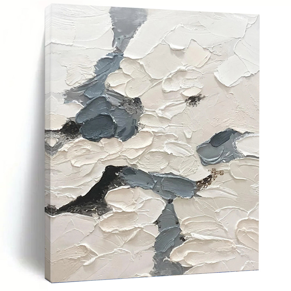 “Textured Sky Paths” - White & Gray Impasto Painting On Canvas DKH1160