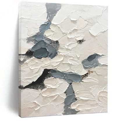 “Textured Sky Paths” - White & Gray Impasto Painting On Canvas DKH1160