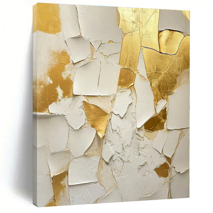 White - Gold Broken Texture - Mixed - Media Abstract Painting CT1381