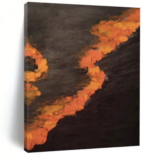 “Dark - Toned Orange Streaks” - Black & Orange Expressive Painting On Canvas DKH0961