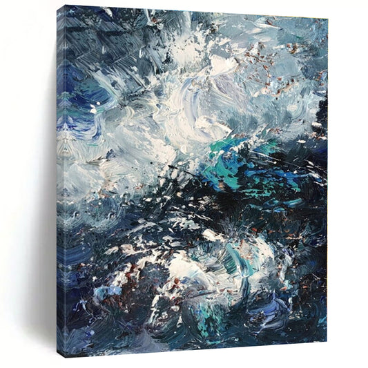 Dynamic Blue & White Textured Seascape - Impasto Seascape Acrylic On Canvas CT1351