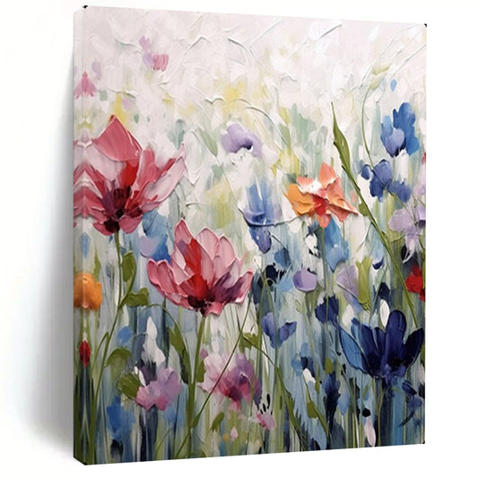 “Textured Colorful Wildflowers” – Impasto Floral Oil Painting On Canvas CT2145