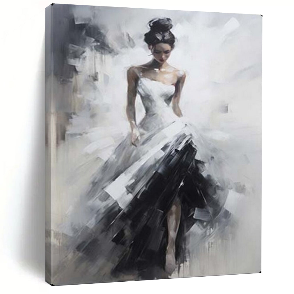 “Monochrome Graceful Bride” – Impressionistic Figure Oil Painting On Canvas CT2133