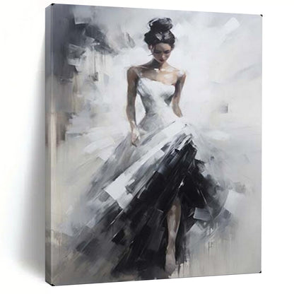 “Monochrome Graceful Bride” – Impressionistic Figure Oil Painting On Canvas CT2133