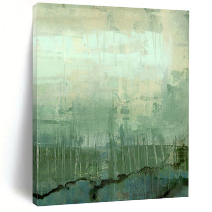 “Green - Blue Abstract Landscape” - Green, Blue & Gray Textured Painting On Canvas DKH0952