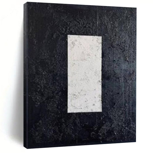 “Textured Black - White Rectangle” – Minimalist Textured Painting CT1078