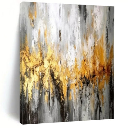 “Gold Streaks on Gray” ，Abstract Mixed - Media Art CT0923