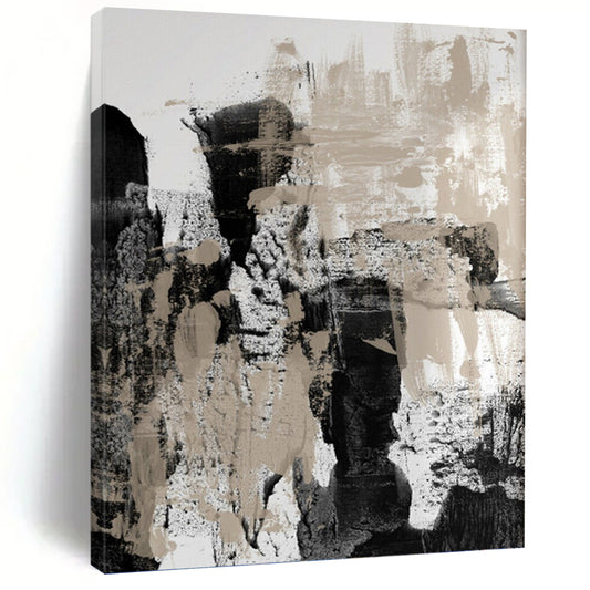 “Monochrome Abstract Strokes” - Black, White & Beige Textured Painting On Canvas DKH0966