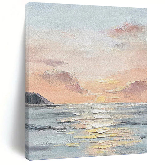 Pastel Sky and Sea - Impressionistic Sunset Painting On Canvas DKH1144
