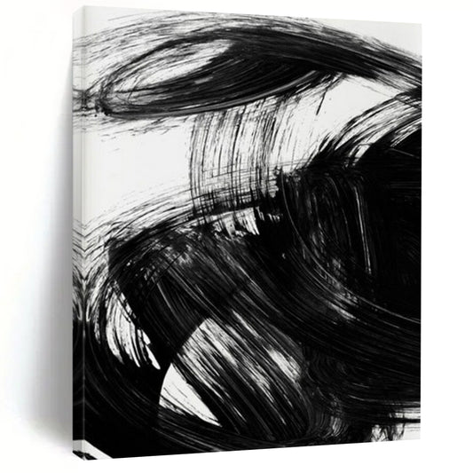 “Dynamic Black Ink Swirl” - Bold Black Ink Abstract Painting On Canvas DTP195