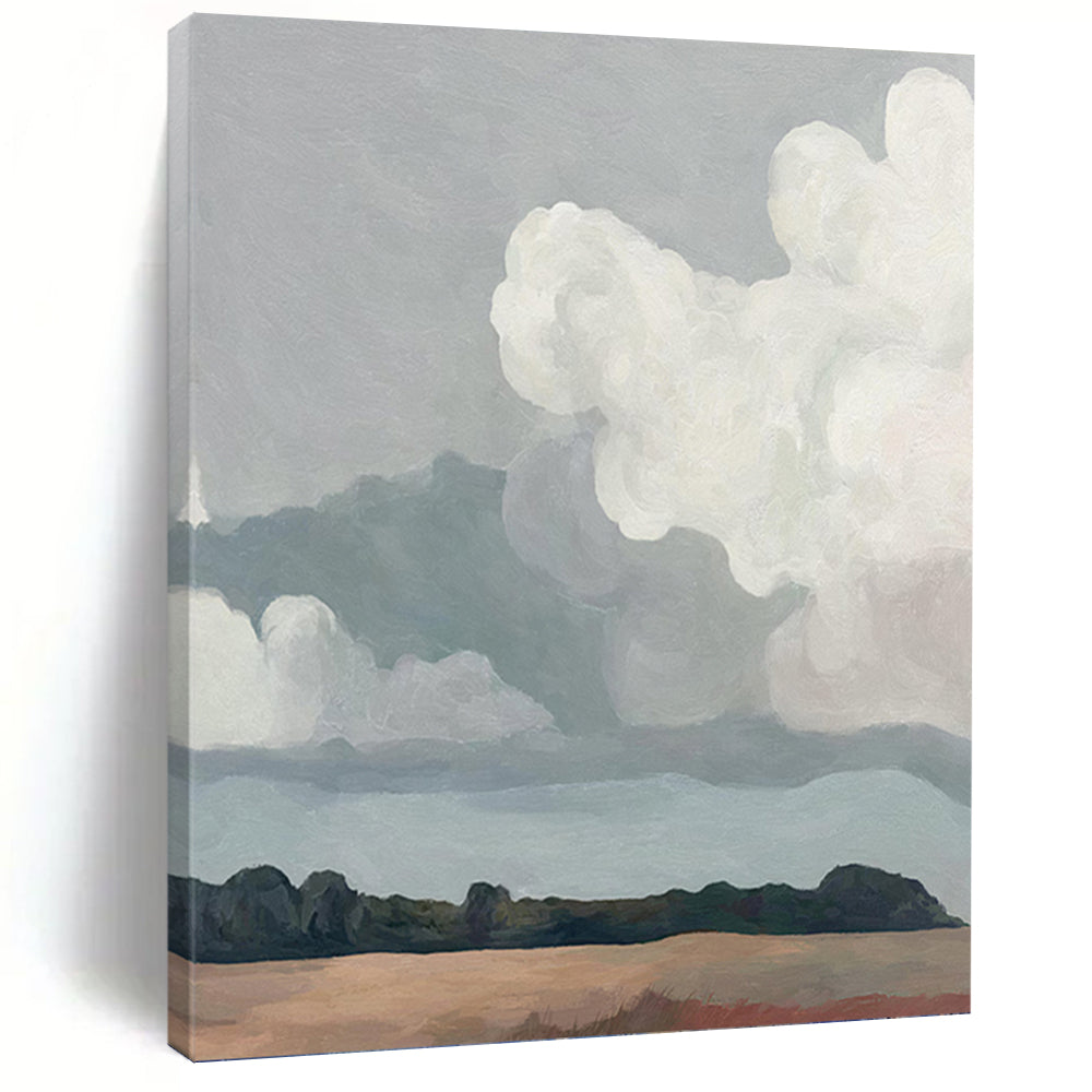 Softly Colored Cloudscape Over Land - Landscape Painting On Canvas DKH1463