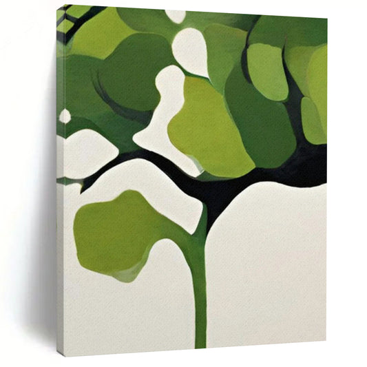 Green & White Botanical Shapes - Minimalist Plant - Inspired Painting On Canvas CT2254
