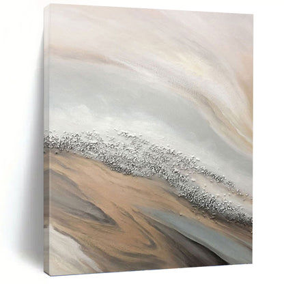 “Beige - Gray - Silver Flowing Abstract” Painting On Canvas DKH1228