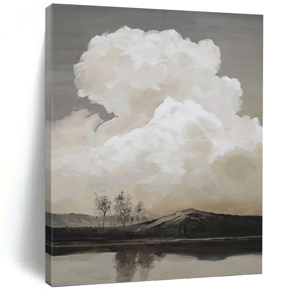 Monochromatic Cloudscape Over Water - Landscape Painting On Canvas DKH1439