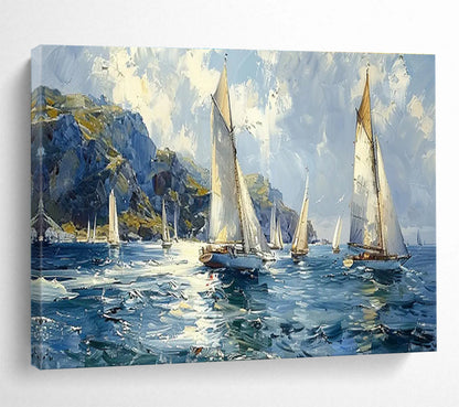 Sailing Boats On A Breezy Sea Painting On Canvas DKH669