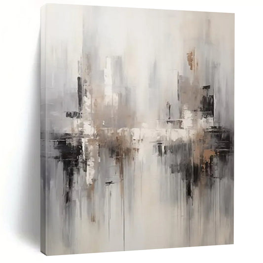 “Neutral Cityscape Abstraction” - Abstract Cityscape Painting On Canvas DTP122