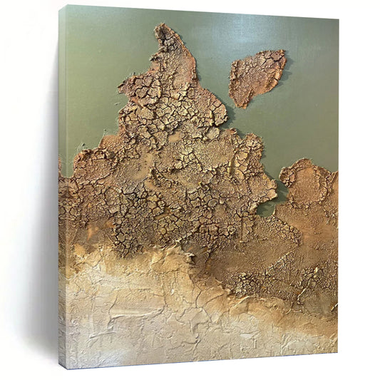 “Arid Dreams” - Brown & Green Cracked Terrain Painting On Canvas DKH1509