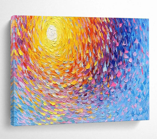 Colorful Spiral Sun - Yellow, Orange & Blue Abstract Painting On Canvas DKH881