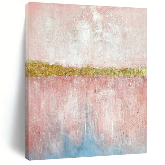 Pink & Gold Abstract Divide - Minimalist Abstract Painting On Canvas CT2288