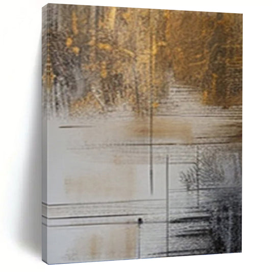 “Brown, Gold & Black Line - Mixed Abstract” Painting On Canvas DKH0980