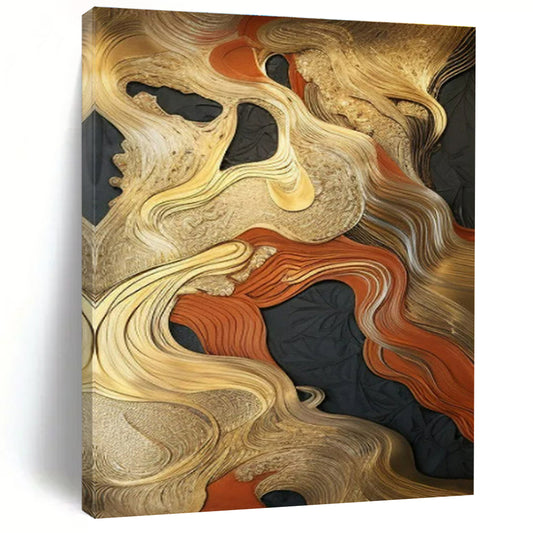 “Gold - Red - Black Abstract Waves” ，Abstract Textured Painting CT0822