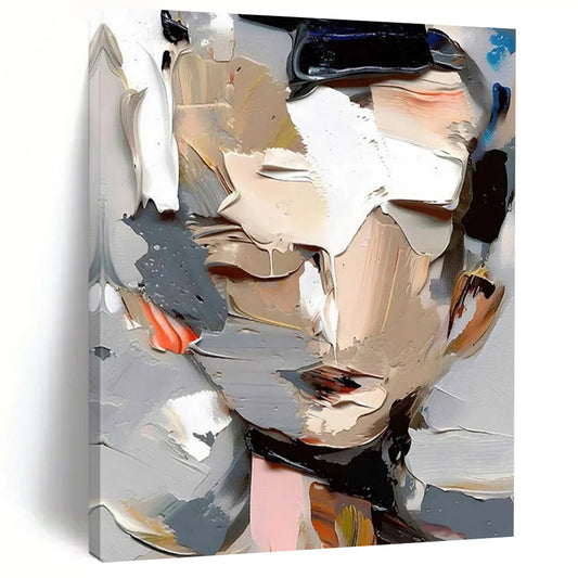 “Gray, White, Colorful Abstract Portrait ‘Fragmented Identity’” - Textured Figurative Painting On Canvas DTP320