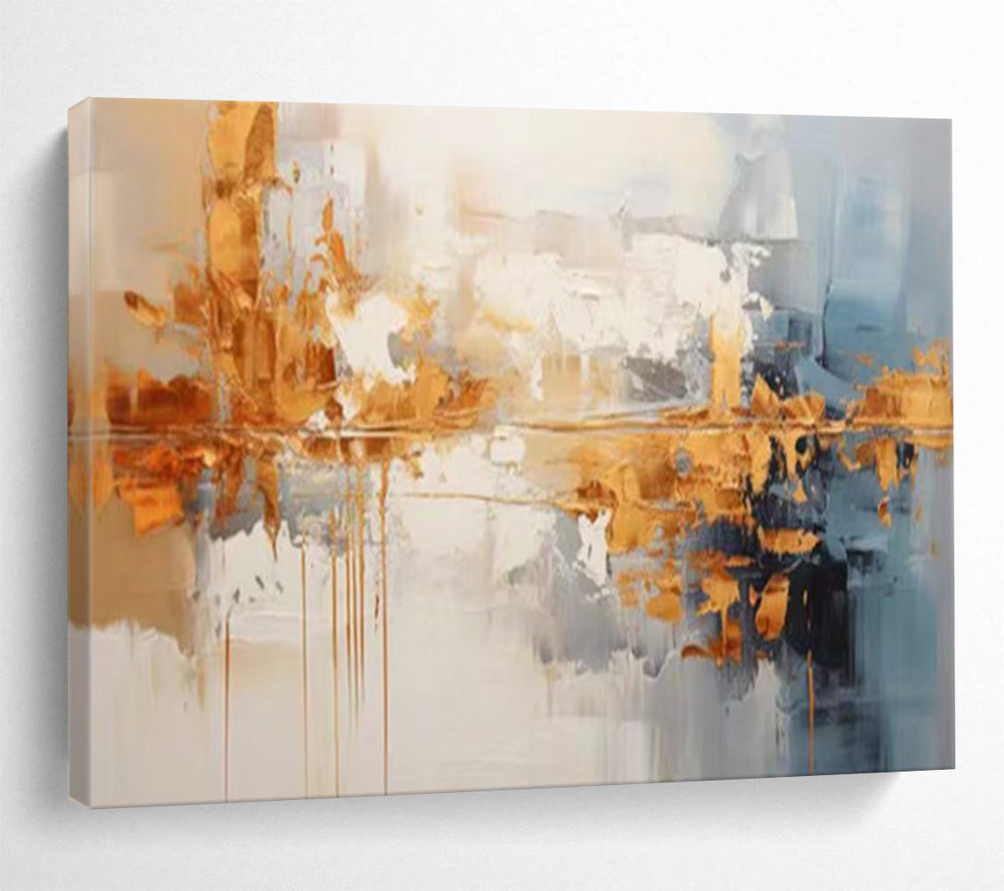 Gold and Gray Abstract Reflection - Textured Abstract Painting On Canvas DLZ183