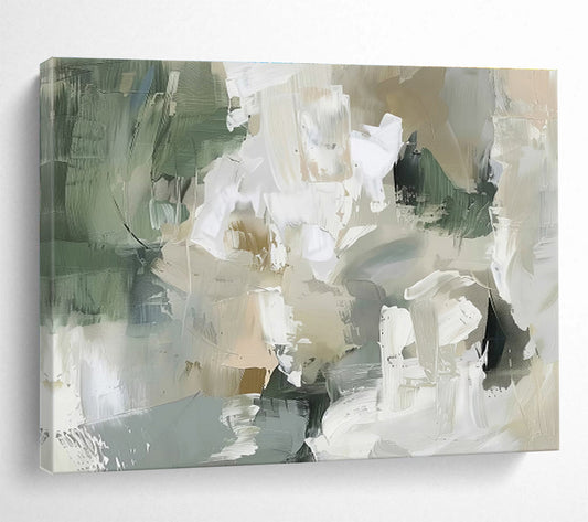 Soft Greens Whites Ethereal Abstract Shapes Painting On Canvas DKH235