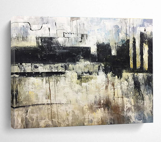 “Urban Grunge Abstract” - Gray, Black, White Textured Abstract Painting On Canvas DKH717