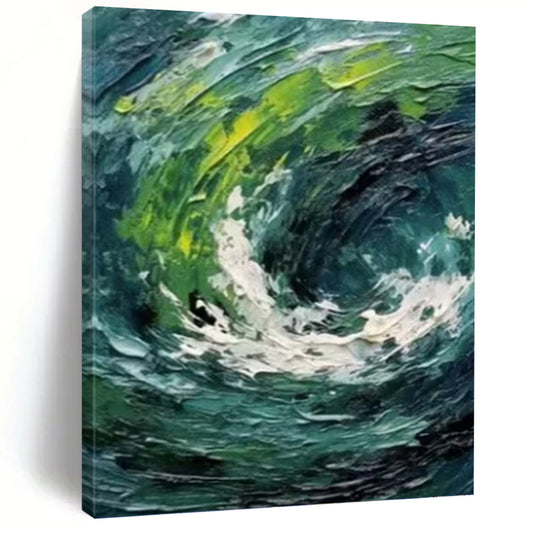 Turquoise and Green Swirl - Abstract Impasto Painting On Canvas DKH1405
