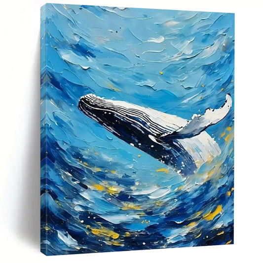 Blue - White Whale in Waves - Seascape - Inspired Impasto Painting On Canvas CT2282