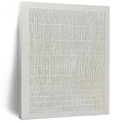 “White Textured Stripes - Minimalist Rhythm” Painting On Canvas DKH1129