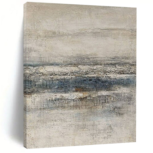 “Beige & Gray Textured Layers” – Abstract Mixed - Media Art CT0964