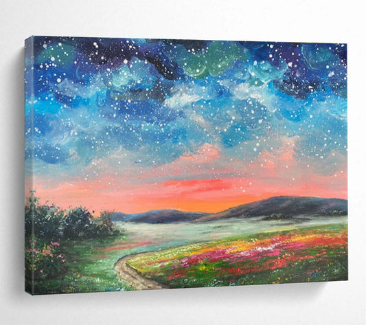 Starry Sky and Colorful Field “Enchanted Night Landscape” Painting On Canvas DKH122