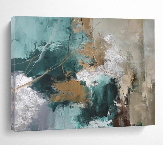 “Teal - Gold Abstract Pathways” Abstract Acrylic Painting On Canvas DKH513