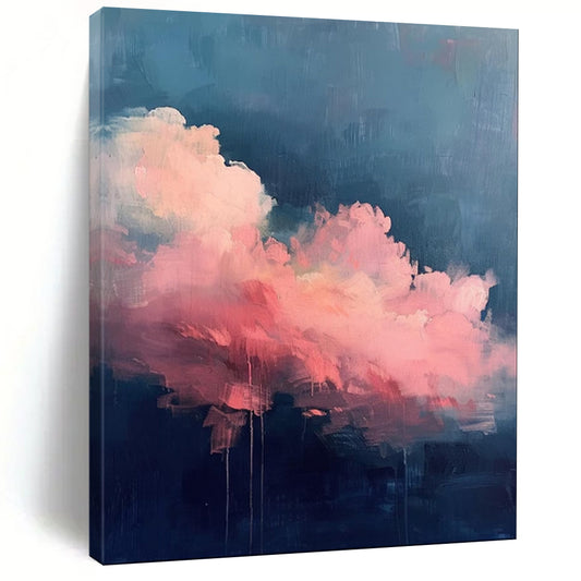 “Blending Pink Clouds and Dark Blue Background” - Abstract Cloud Decorative Painting CT1976