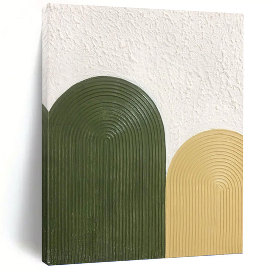 “Olive & Mustard Arches” - Green & Yellow Textured Curves Painting On Canvas DKH1176