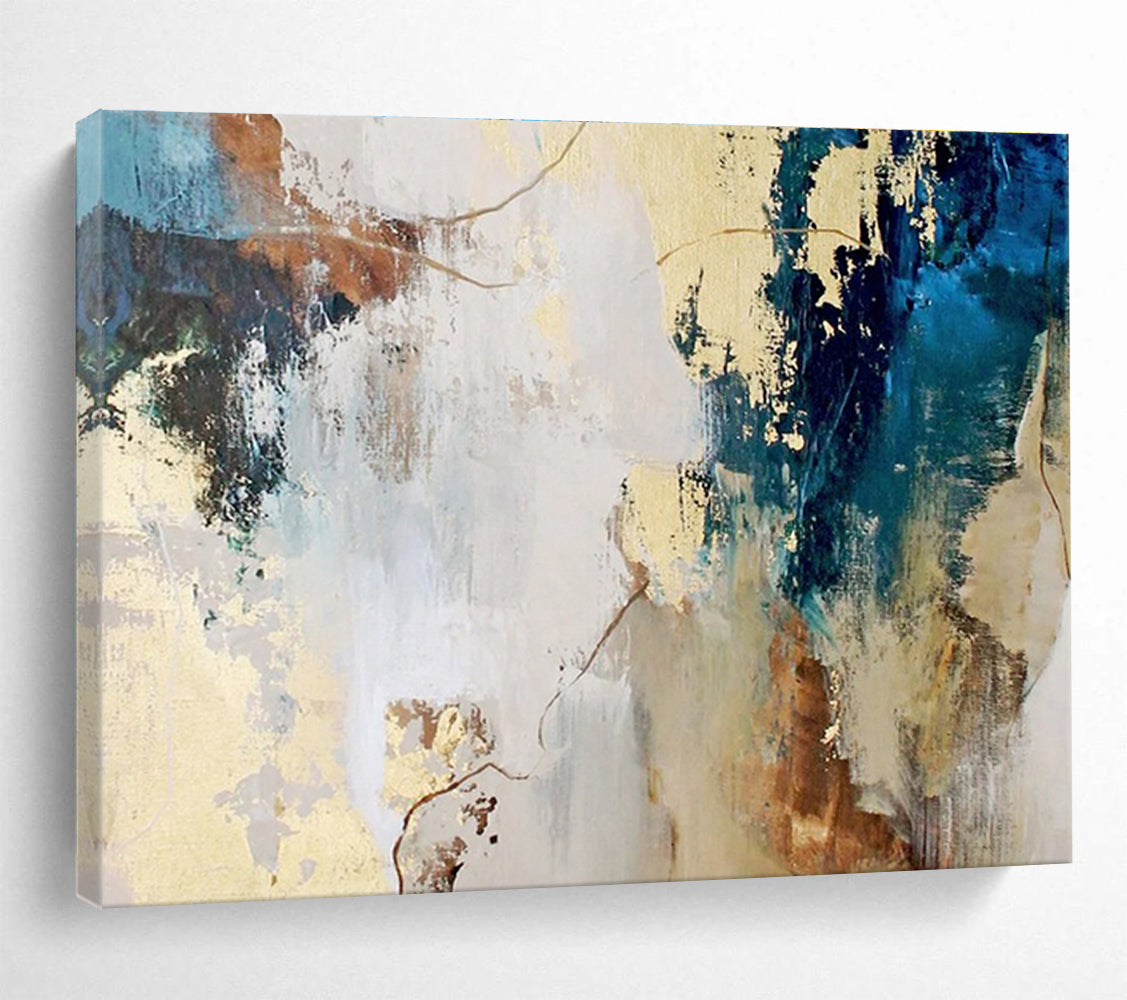 “Blue - Gold Abstract Fusion” Abstract Acrylic Painting On Canvas DKH512