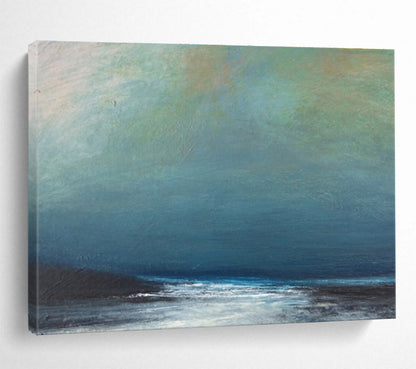 Muted Blue and Gray Seaside “Hazy Coastal Calm” Painting On Canvas DKH107