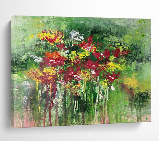 “Impressionistic Floral - Vivid Reds, Yellows, and Greens” Painting On Canvas DKH008