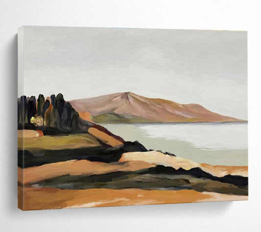 “Coastal Calm” - Brown, Green, Blue Landscape Oil Painting On Canvas DKH729